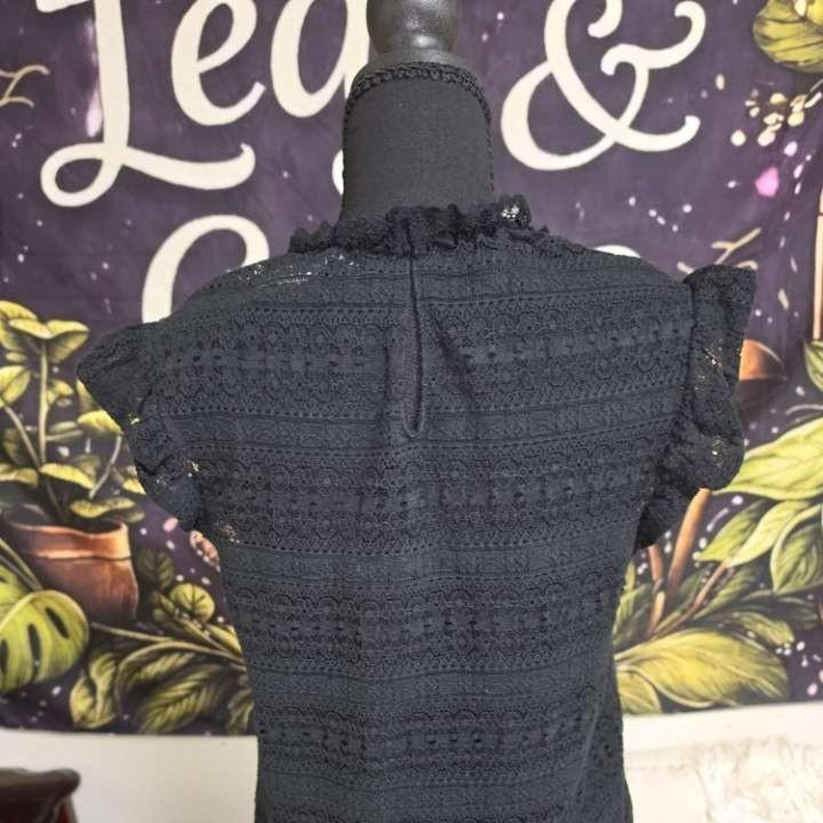 Black lace blouse with ruffled