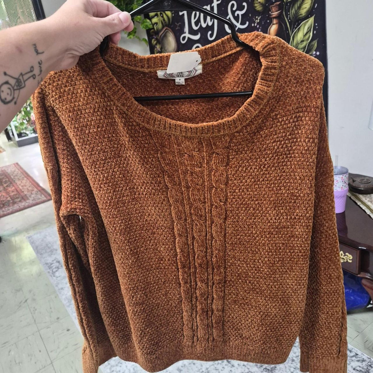 Goldish brown cable knit sweater