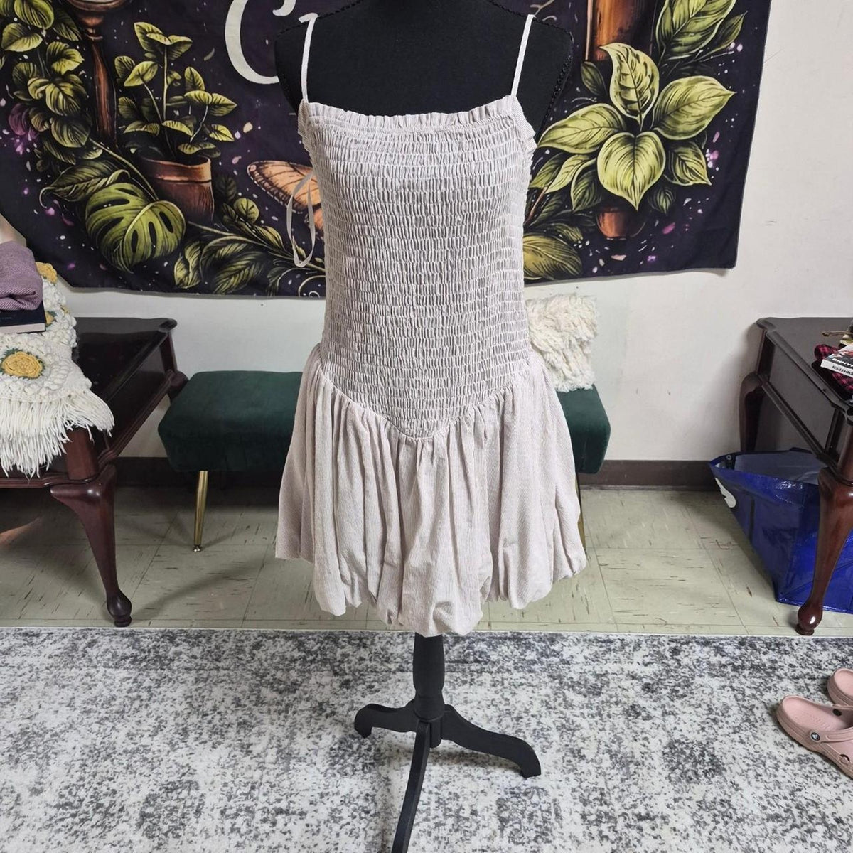 Cream white smocked mini