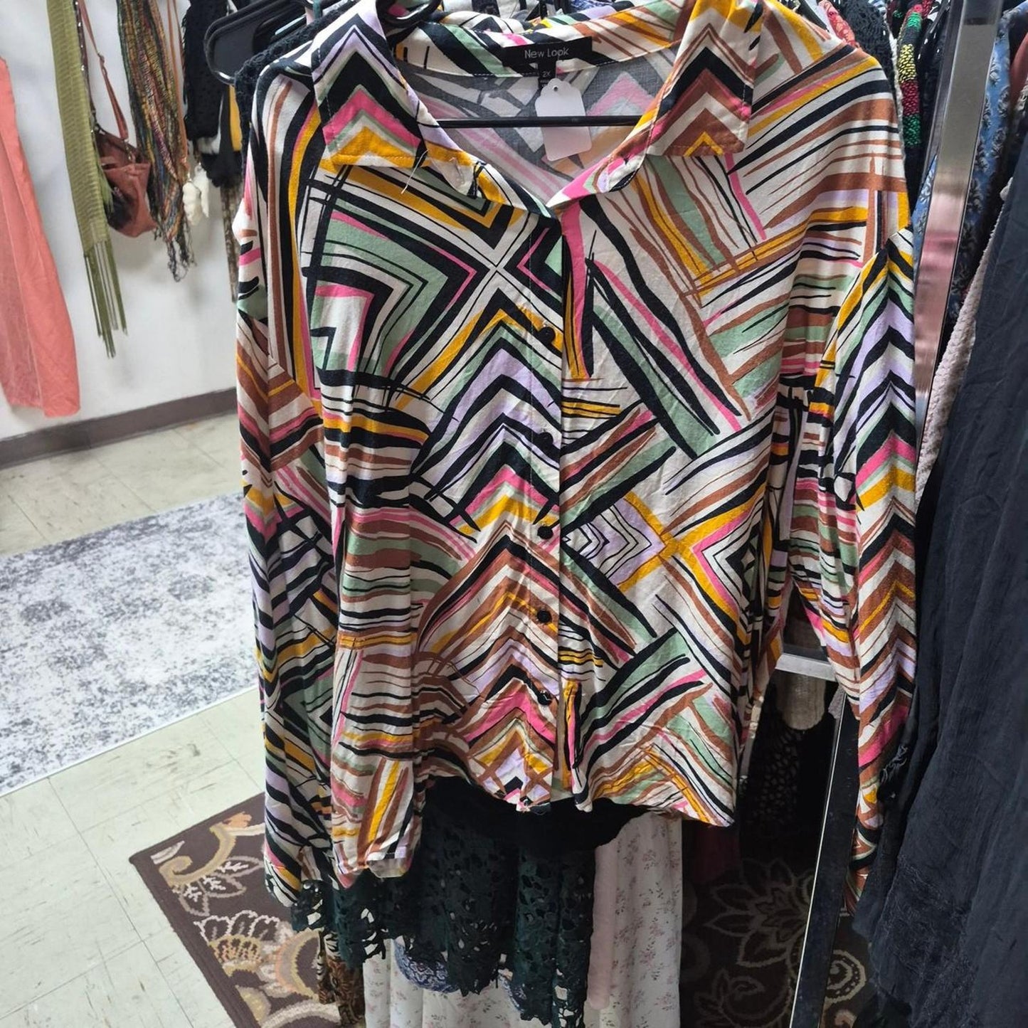 Multi colored geometric zigzag pattern blouse