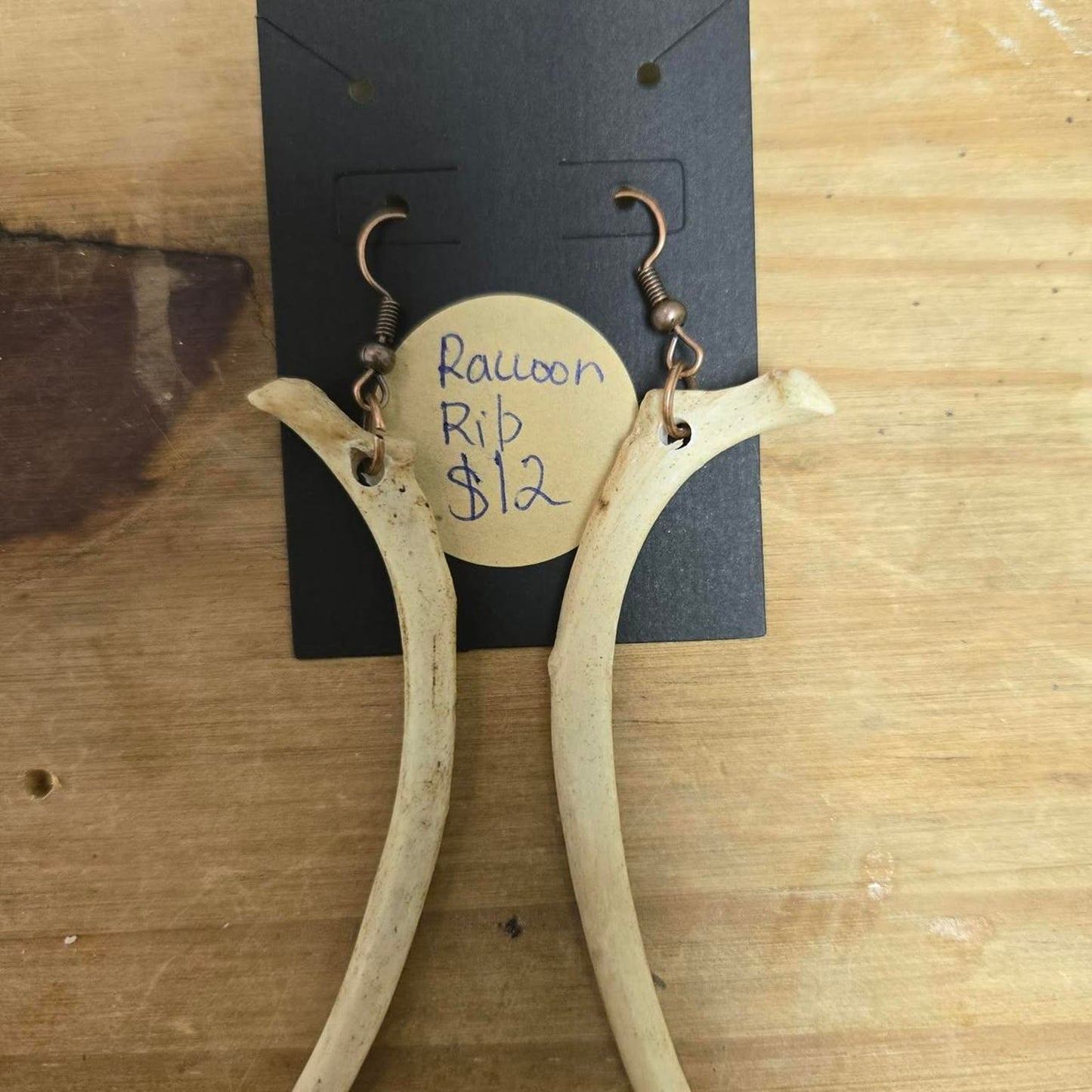 Raccoon rib earrings handmade handmade