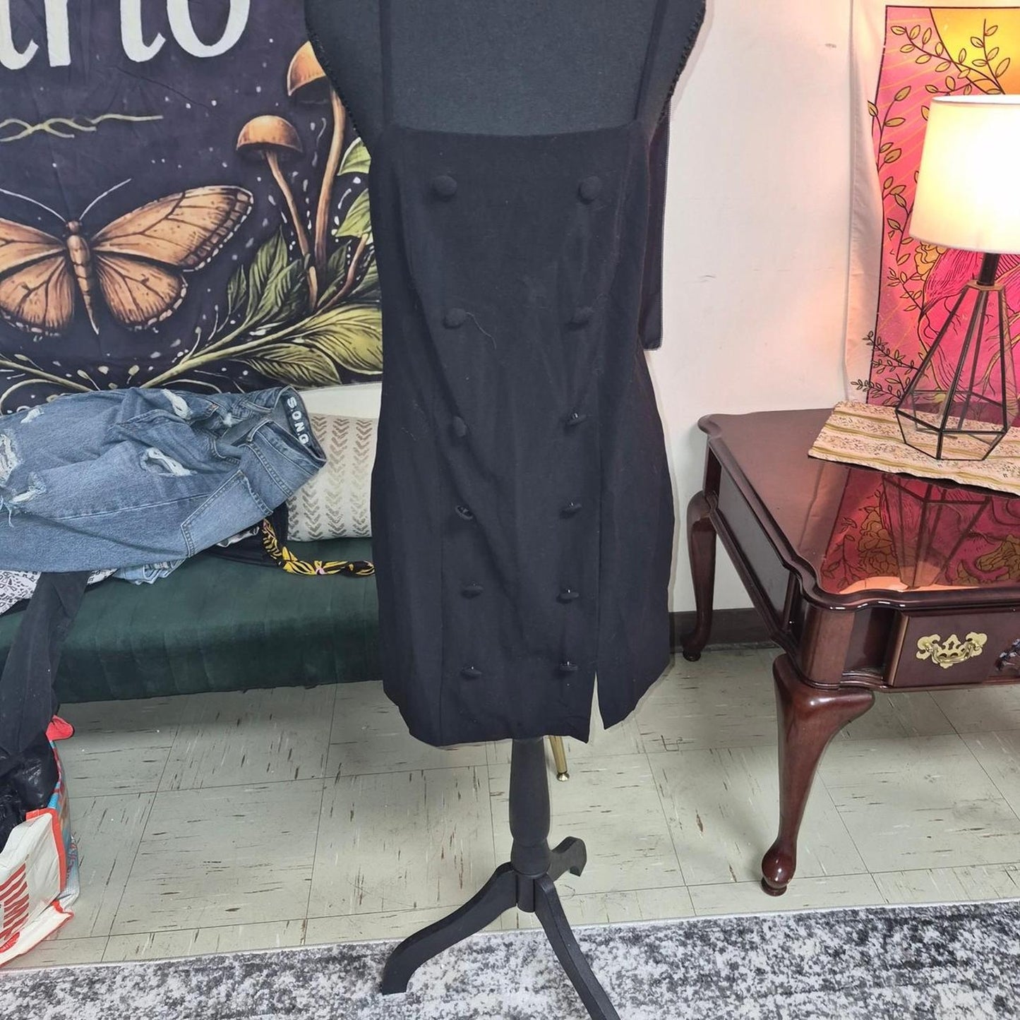 Black double breasted button up dress with