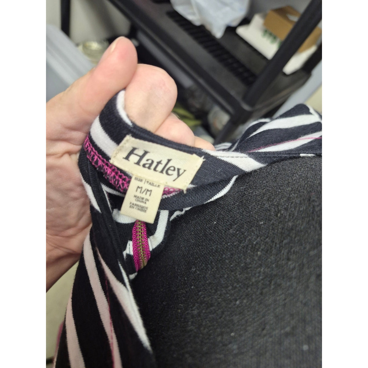 Hatley Black & White Striped Dress with Pink Hem