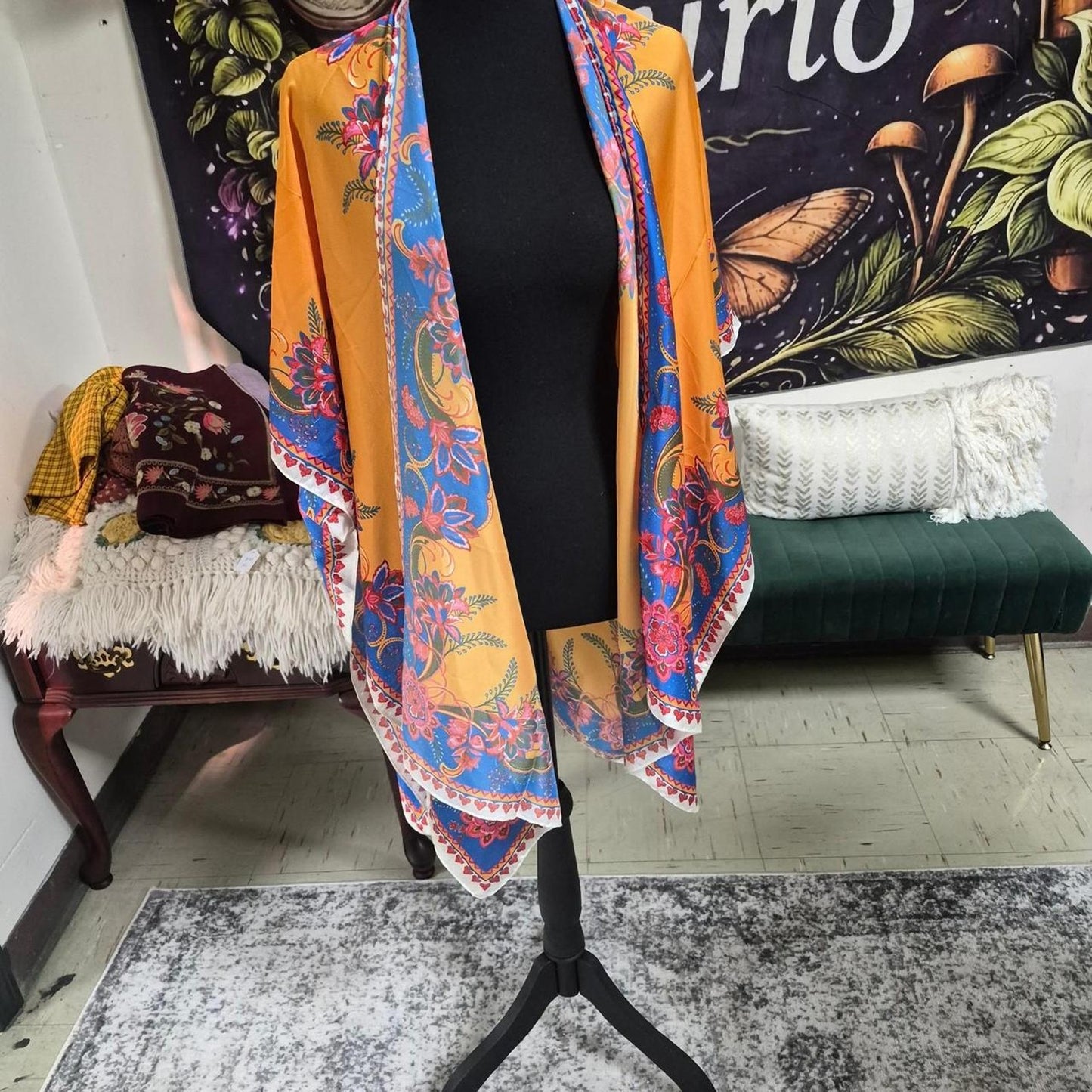 Orange and blue floral print