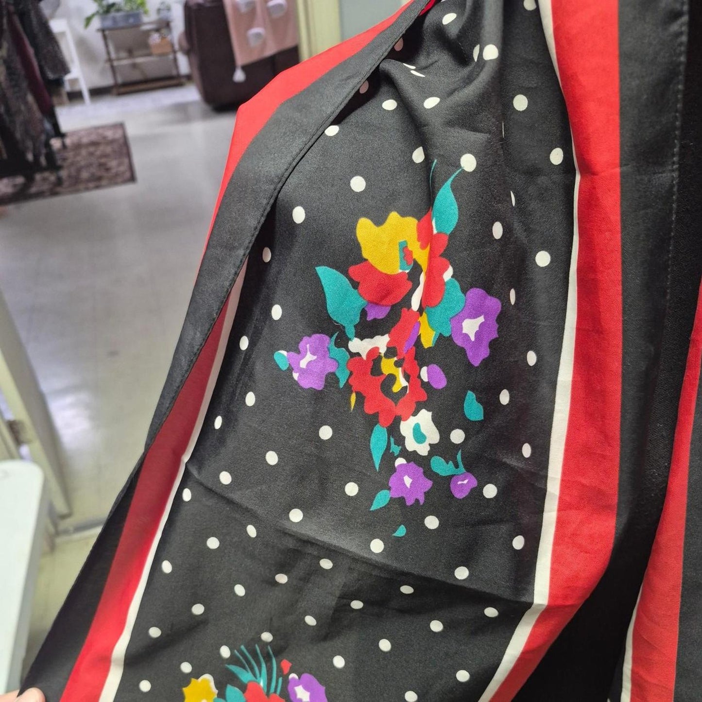 Black silk scarf with white