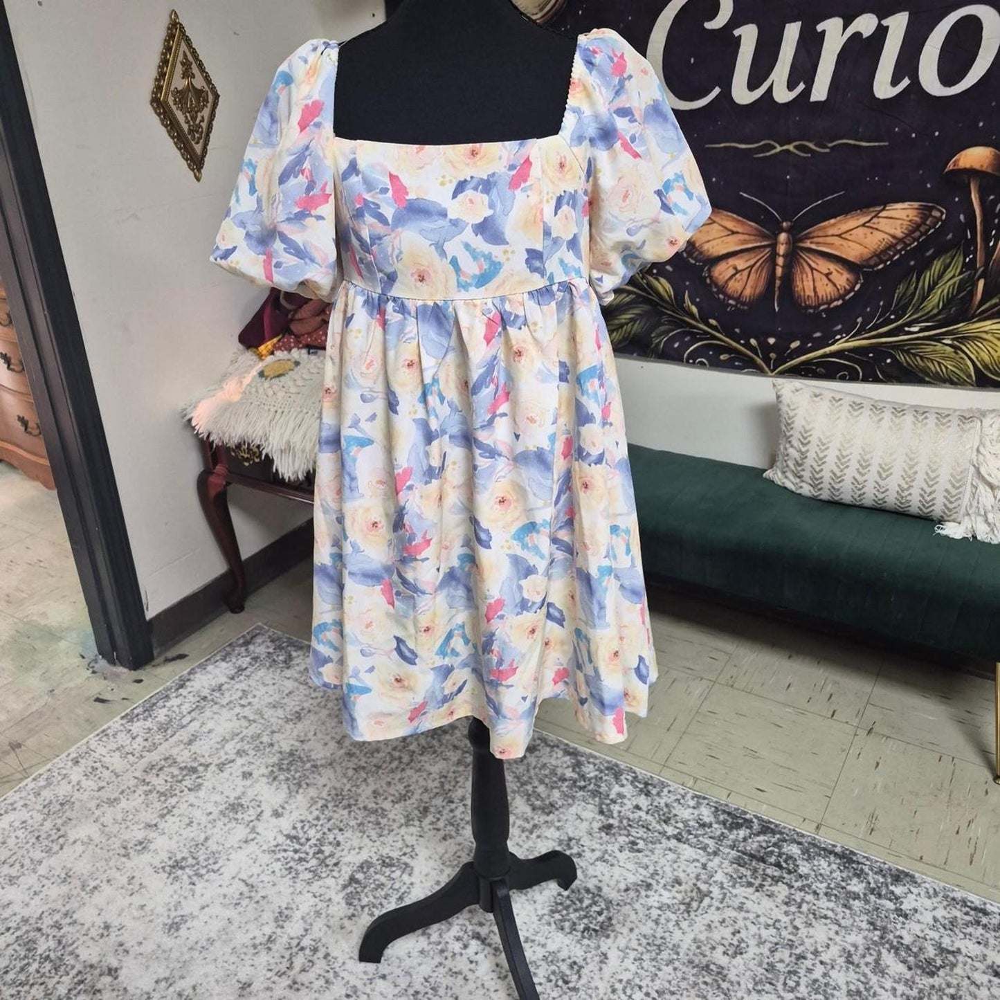 Blue pink and white floral