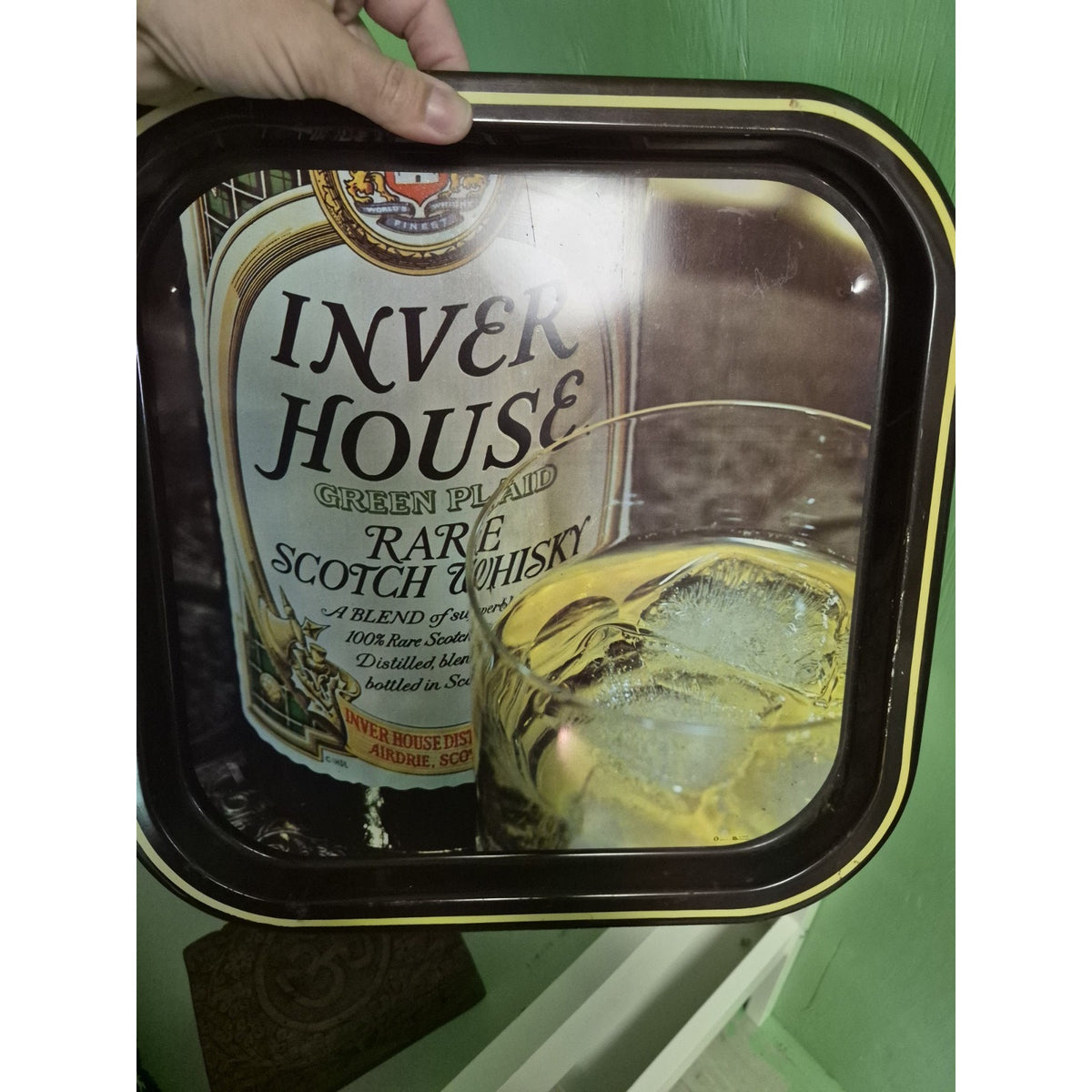 Inver House Scotch Whisky Distillery Vintage Metal Tray Black Gold Green