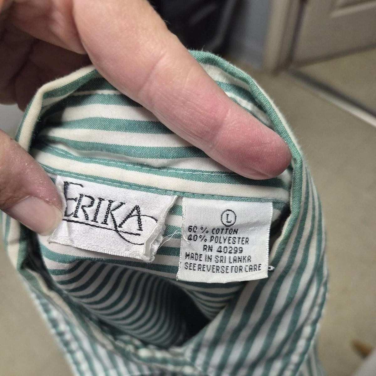 Green and white striped button