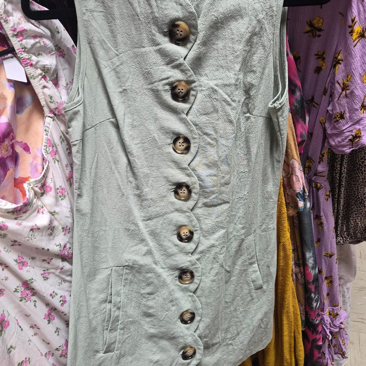 green button up dress with