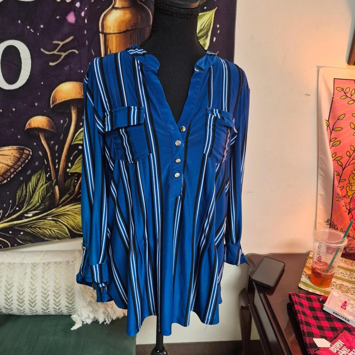 Blue striped long sleeve shirt