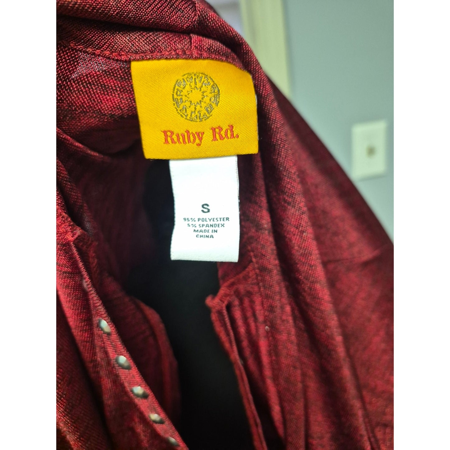 Ruby Rd. Red Draped Open-Front Sweater Shrug with Stud Trim