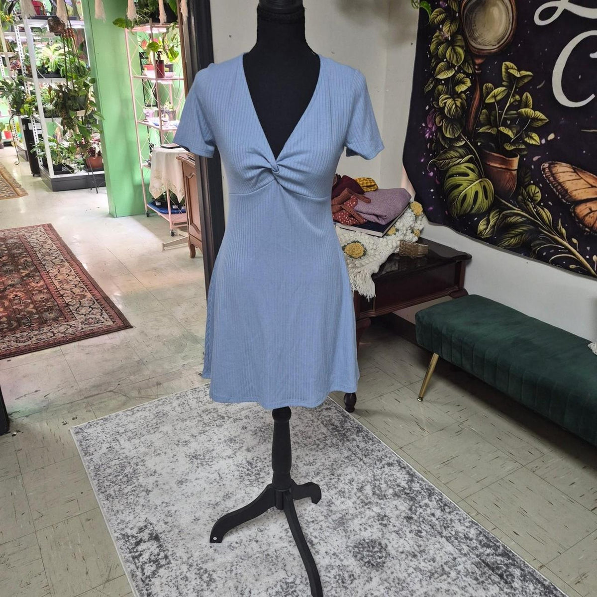 Blue mini dress with vertical