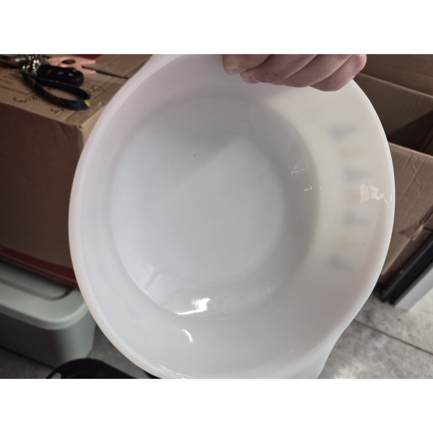 Fire-King Milk Glass Handled Bowl Gold Starburst White MCM 1957 MPN 437