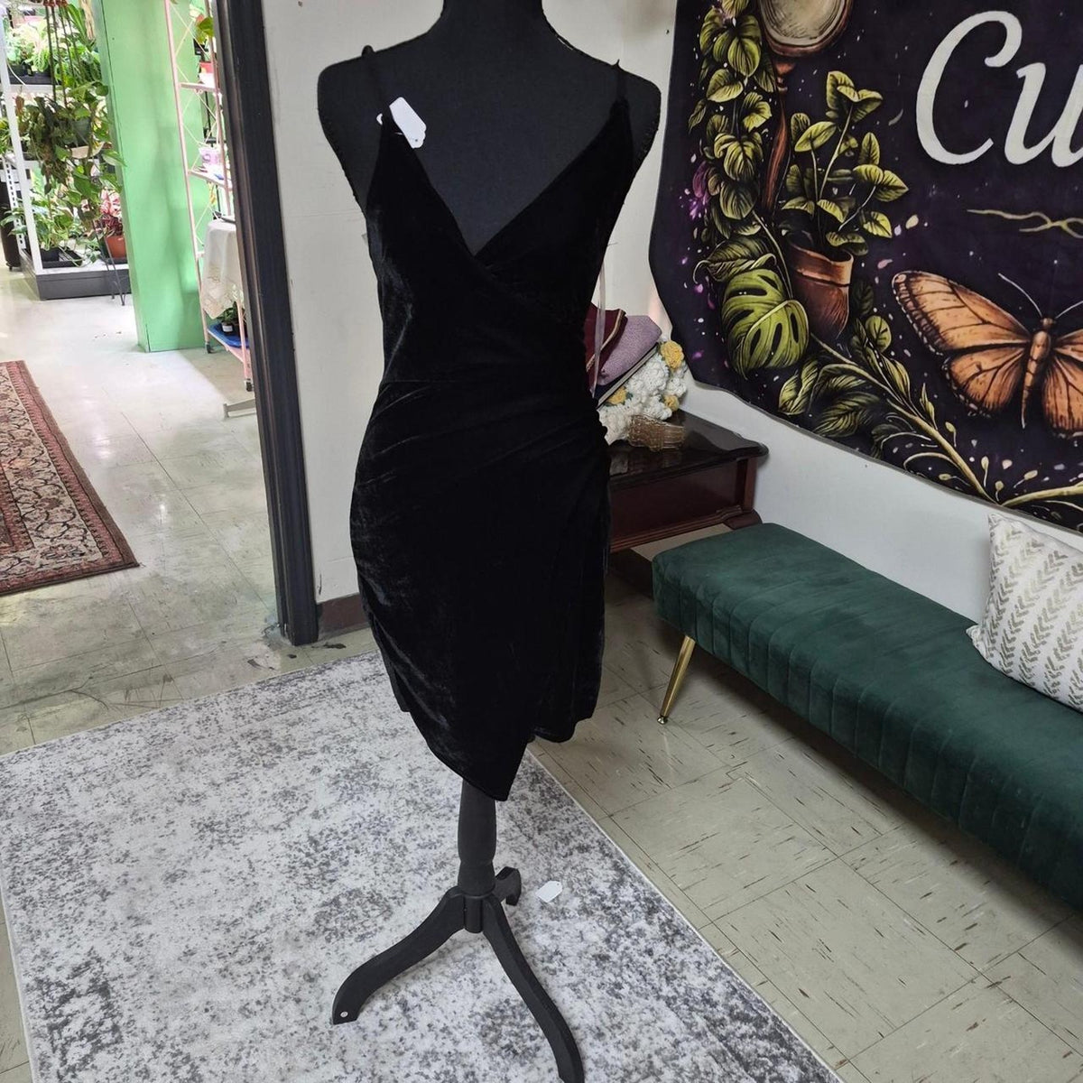 Black velvet mini dress with