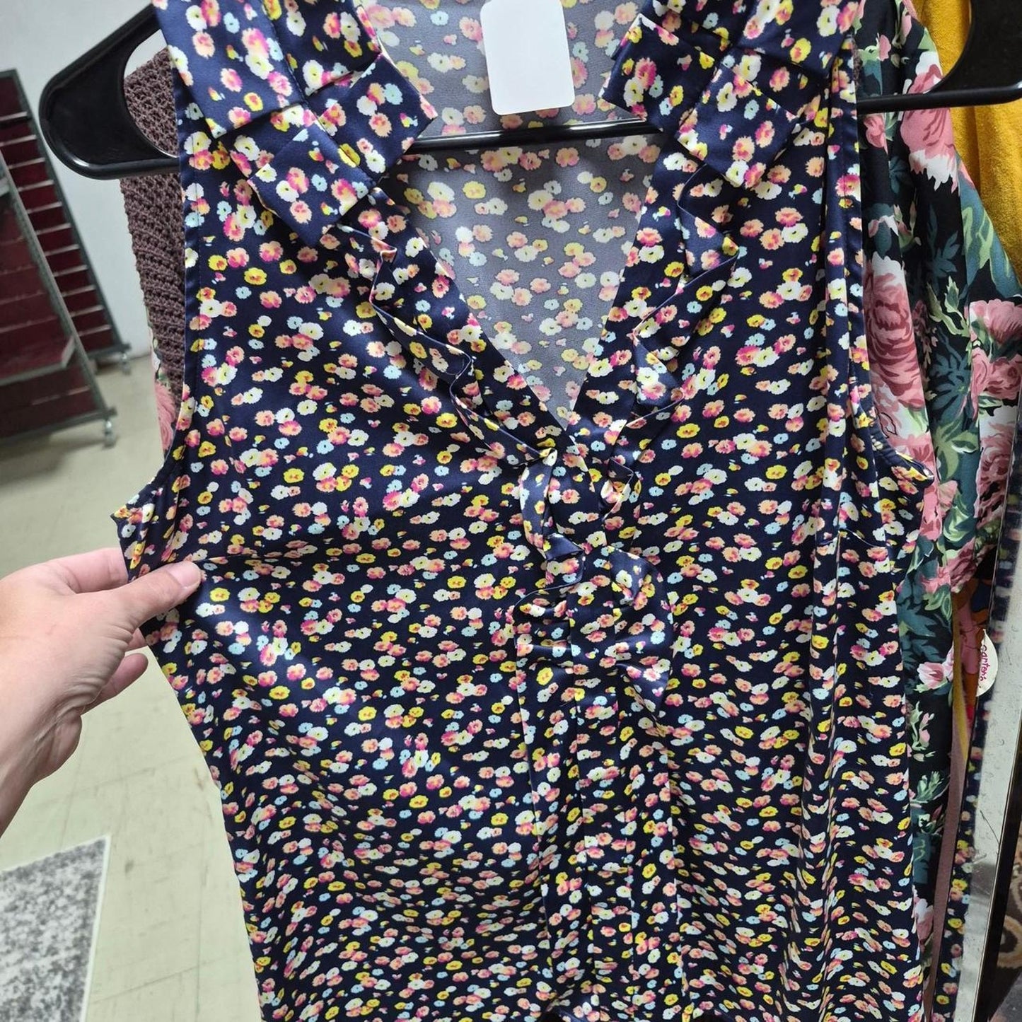 Navy blue floral blouse with