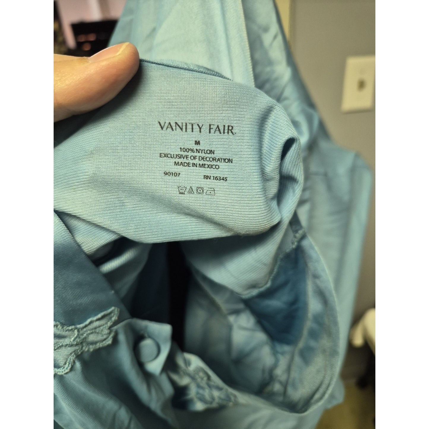 Vanity Fair Blue Satin Nylon 2-Piece Pajama Set Short Sleeve V-Neck Size M