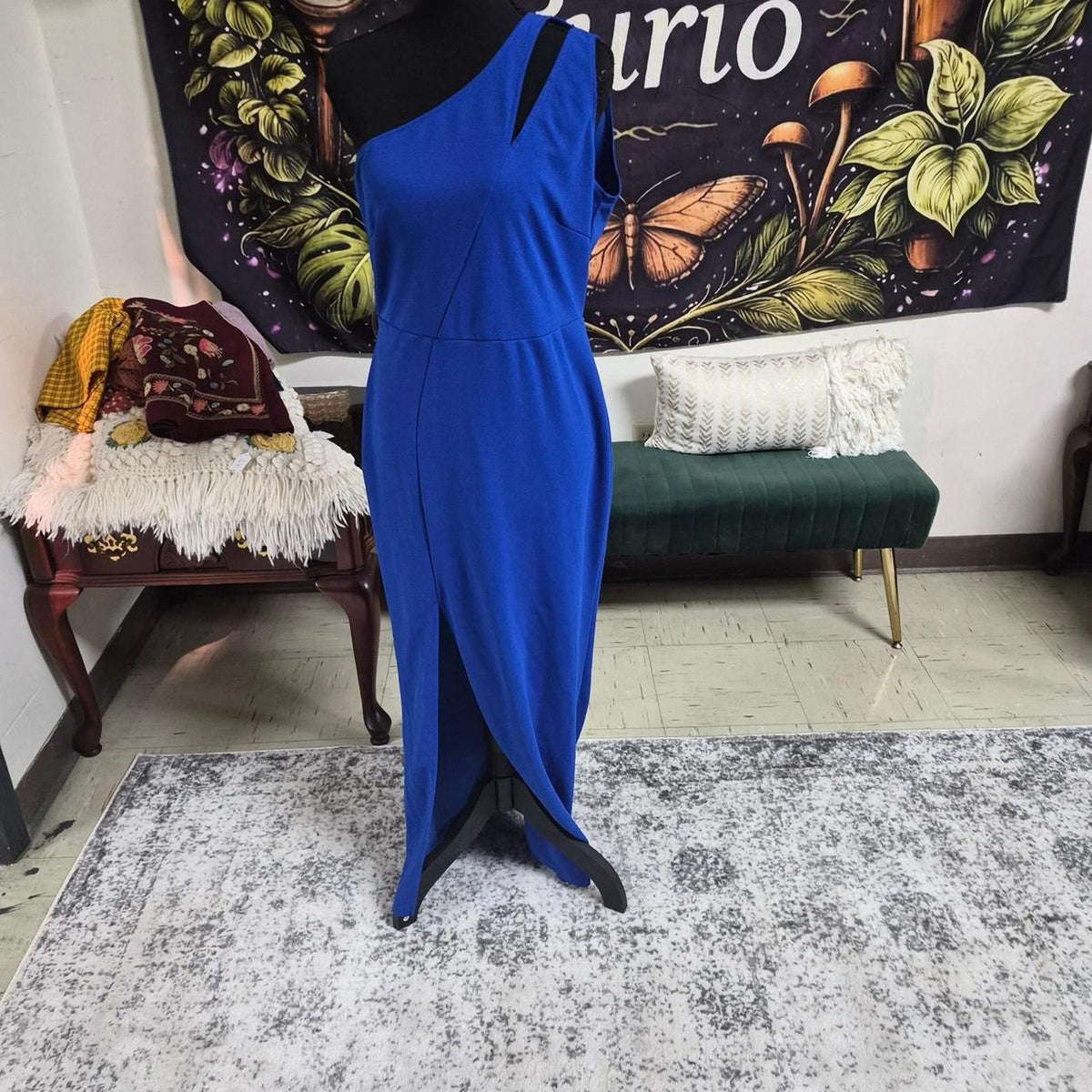 Blue one shoulder maxi dress