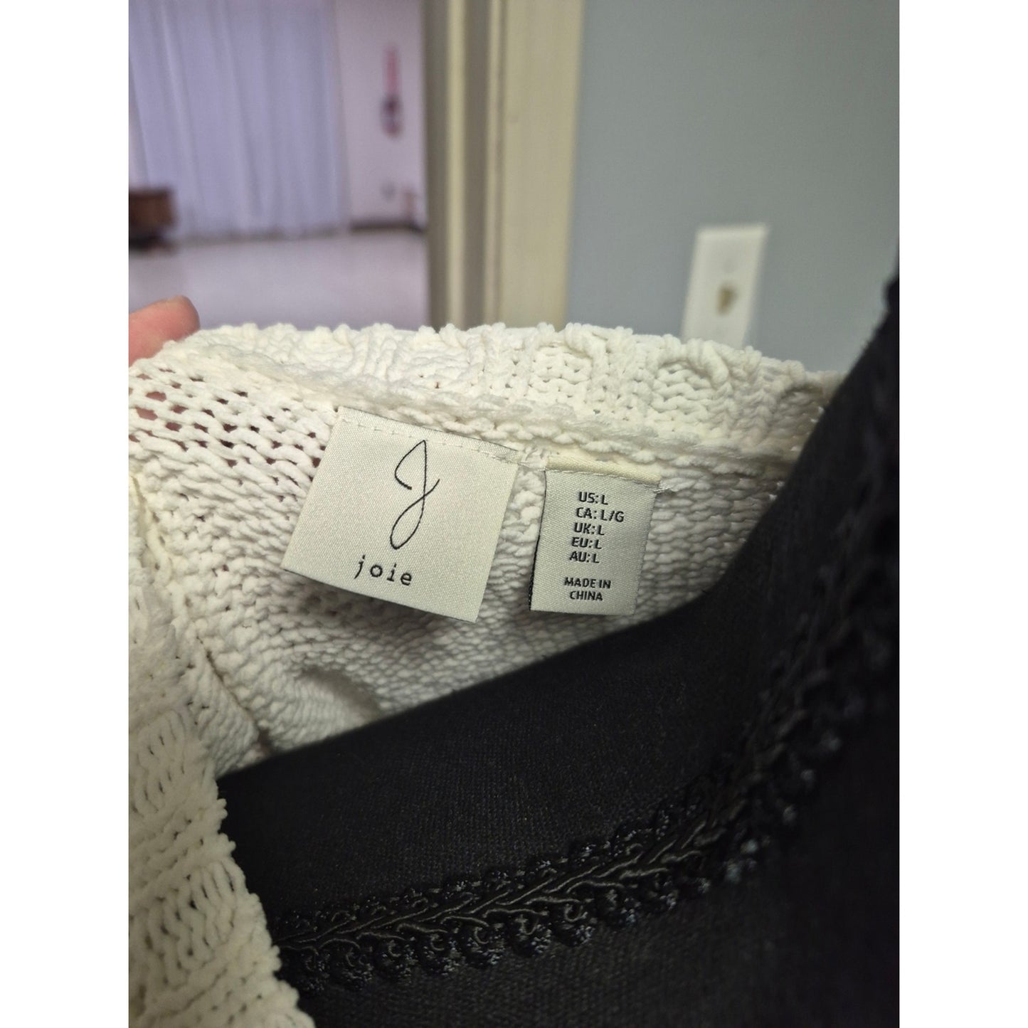 Joie Cream Crochet Floral Knit Short-Sleeve Sweater