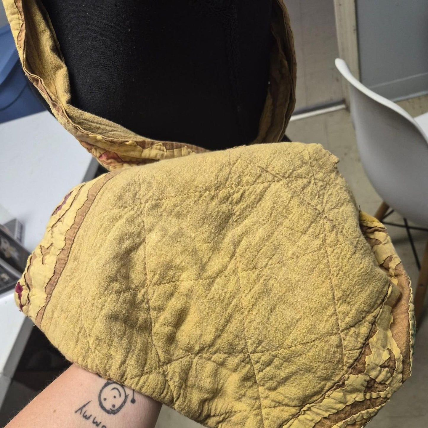 Yellowbrown patchwork quilted mini skirt