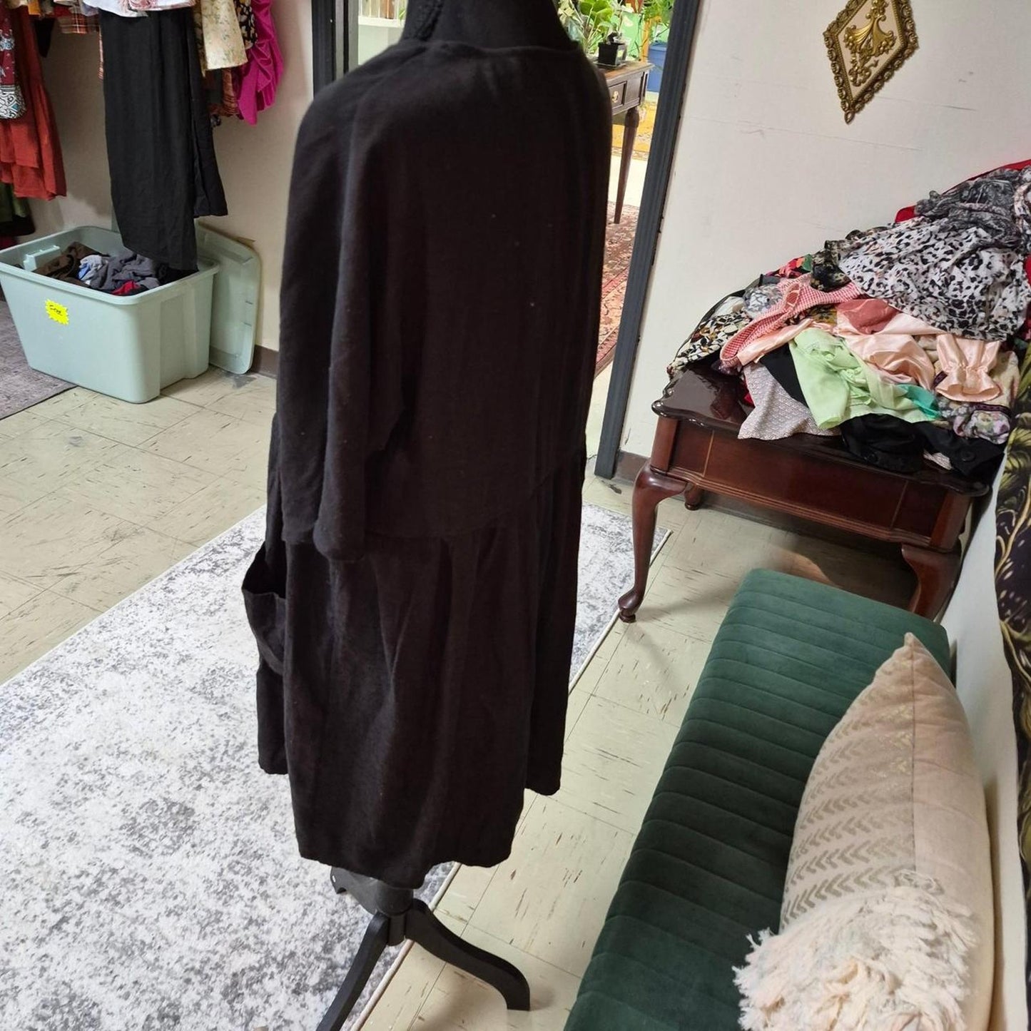 Black linen button up dress