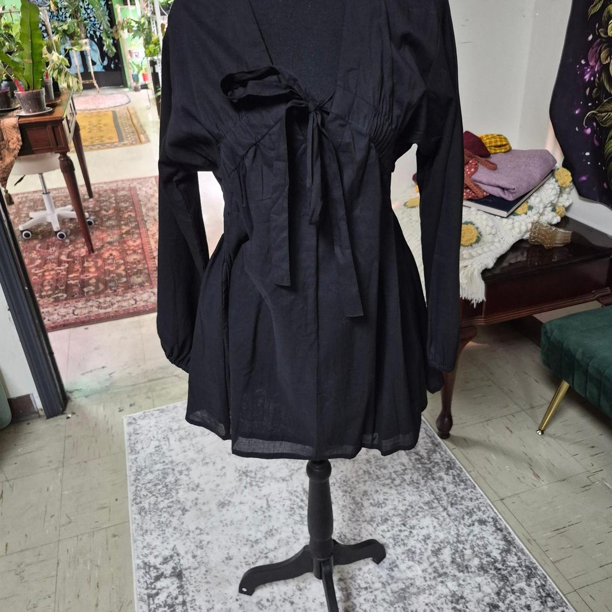 Black linen mini dress with