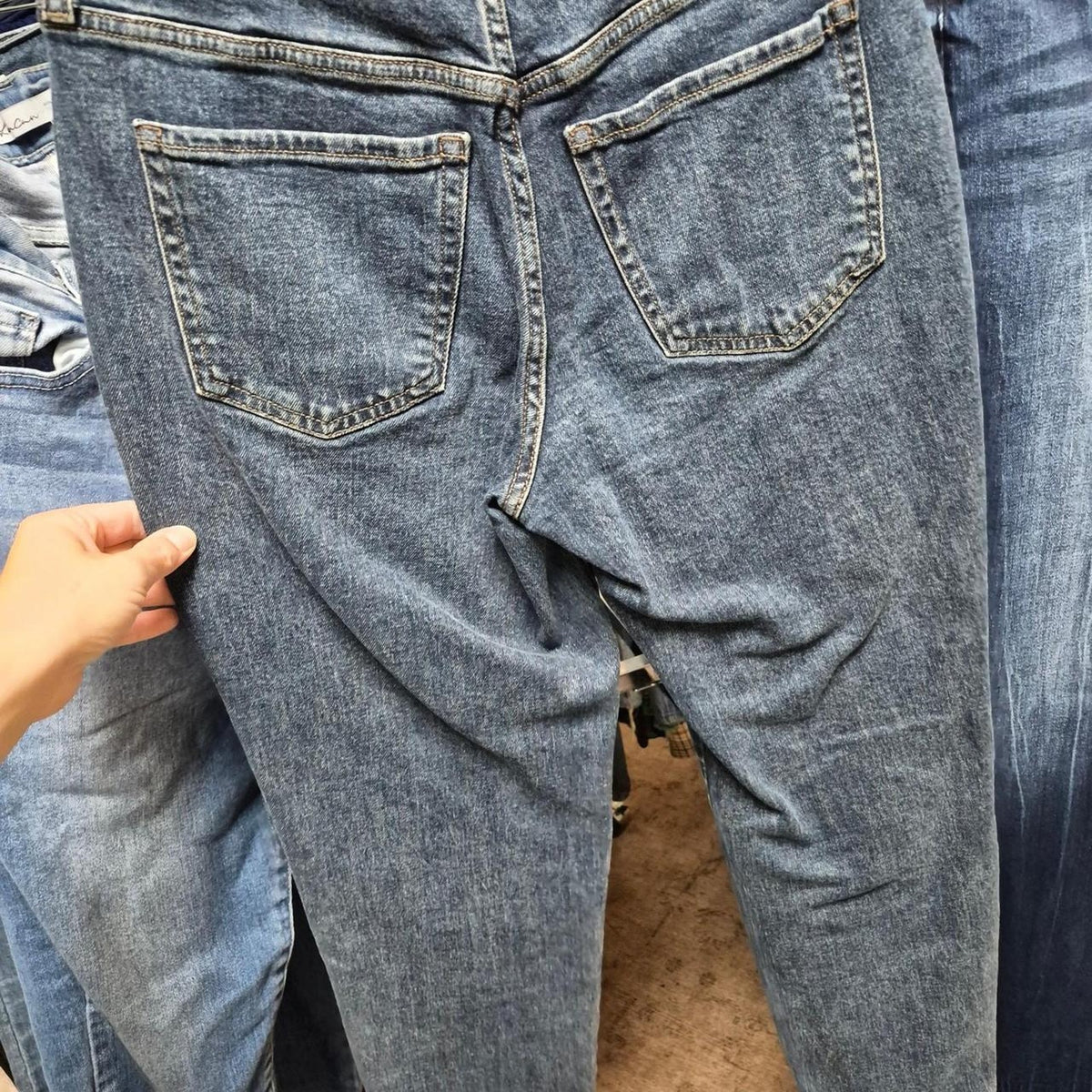 Blue denim jeans with a
