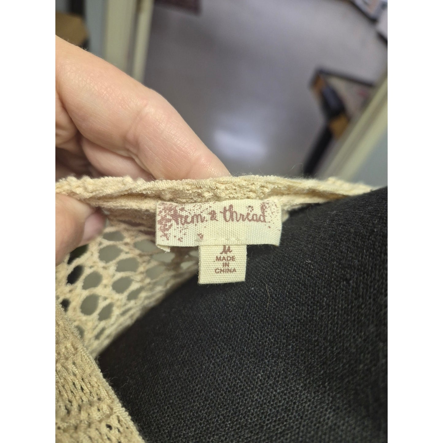 Hem & Thread Open-Knit Cropped Cardigan in Cream
