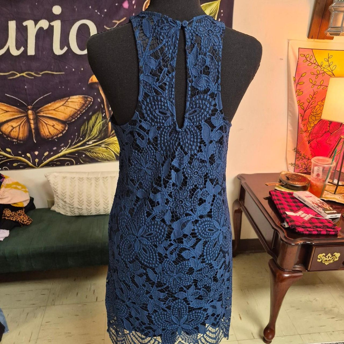 Blue lace dress with floral
