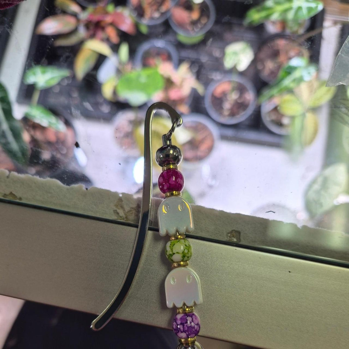 Handmade ghost bead bookmark with