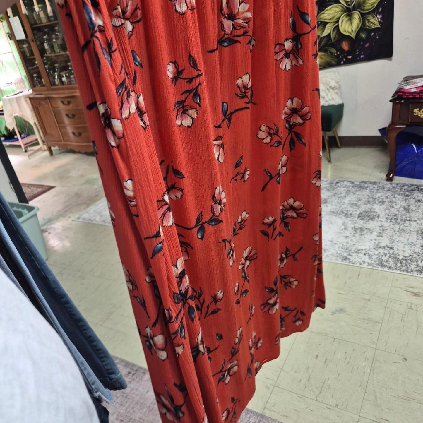 Red floral midi skirt