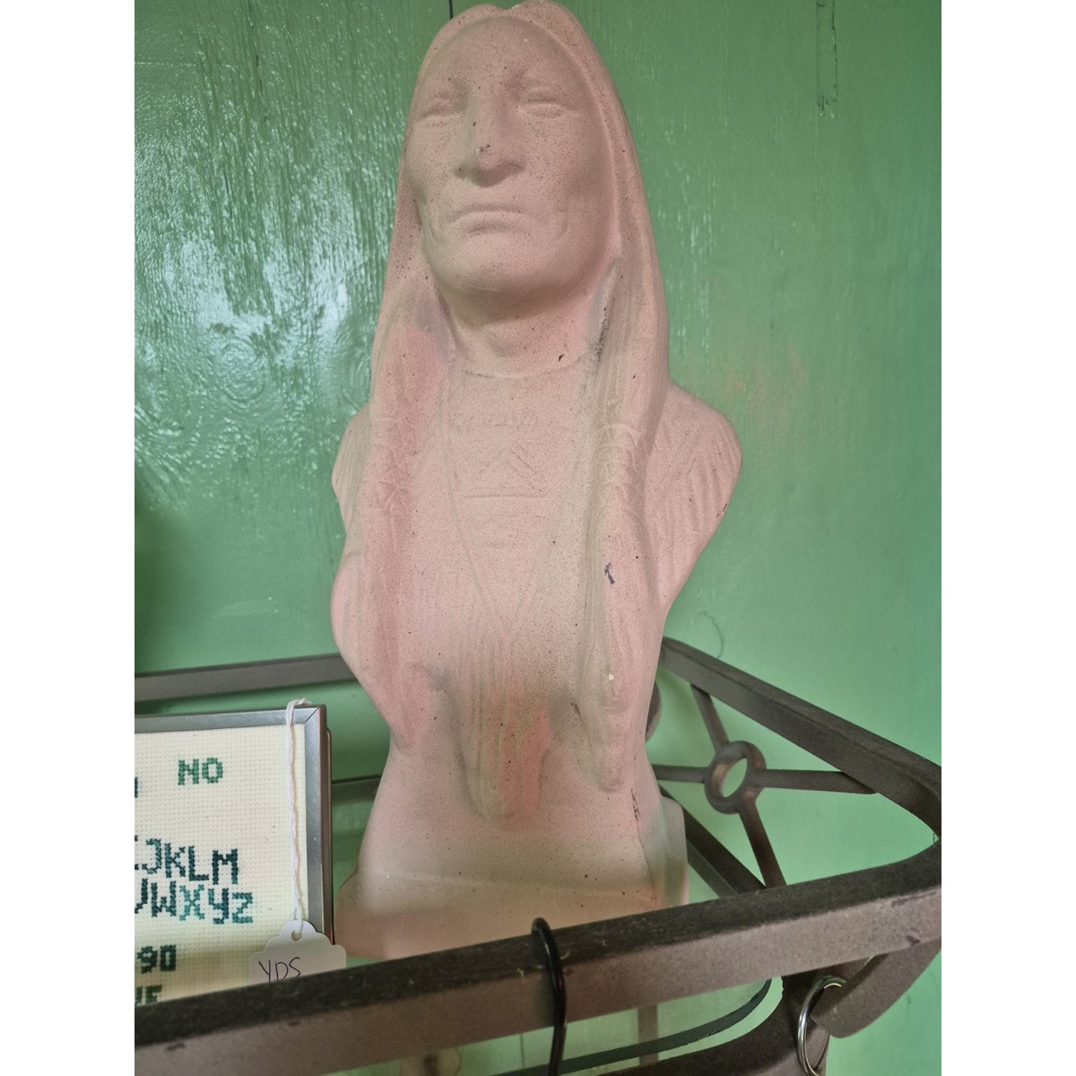 Native American Bust Sculpture Beige Stone Figurine People Theme Adult Decor
