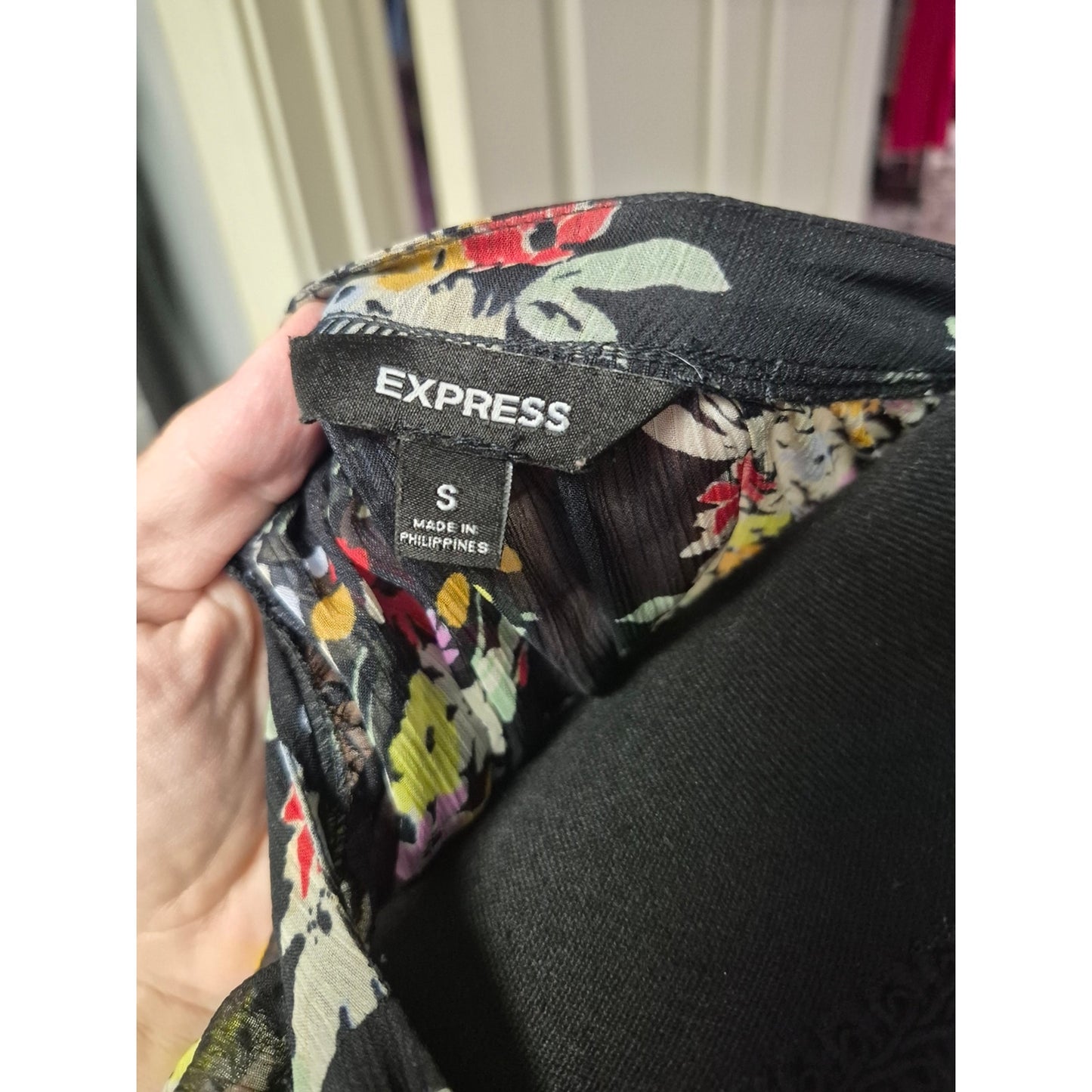 Express Black Floral Print Dress with Multicolor Blooms
