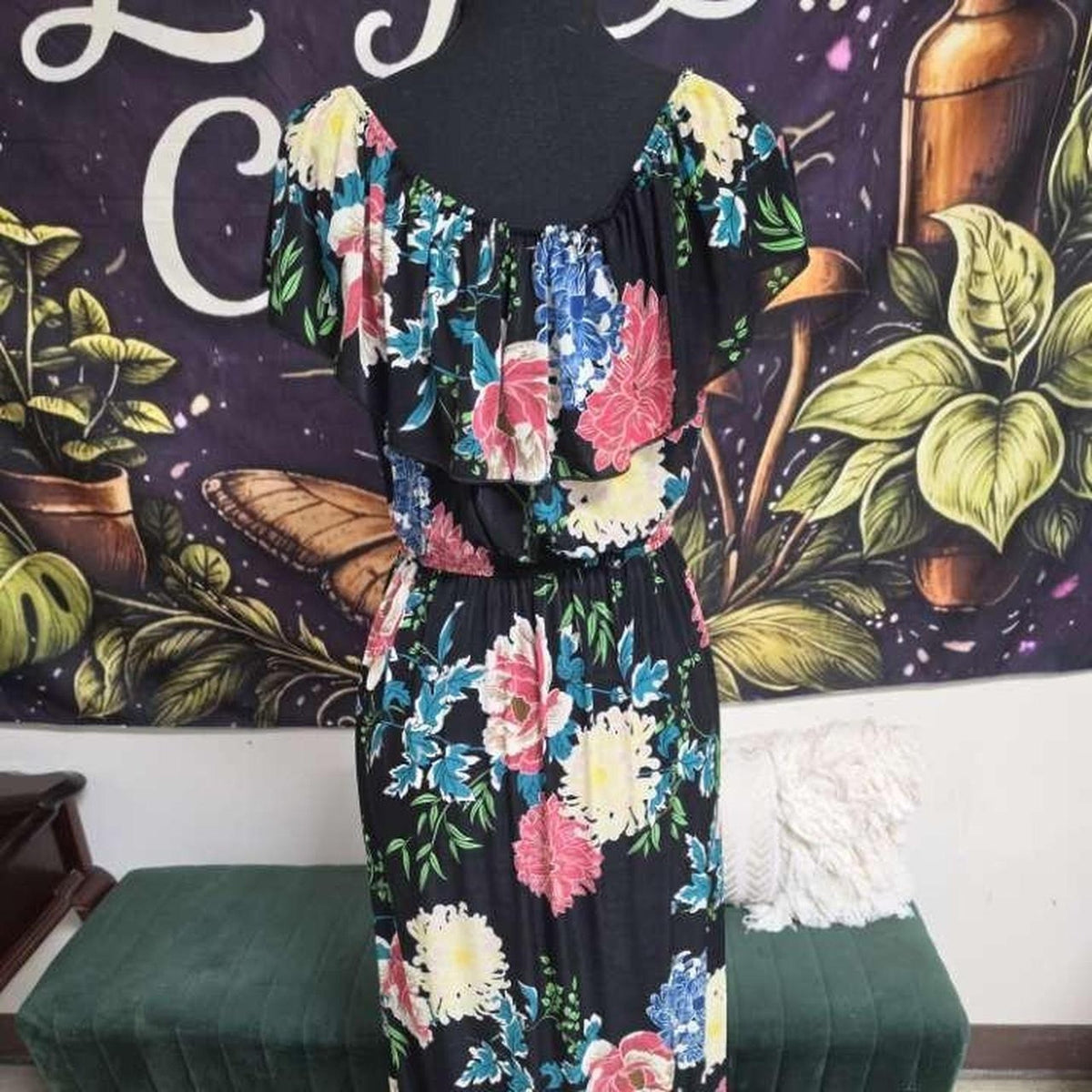 Black floral maxi dress with