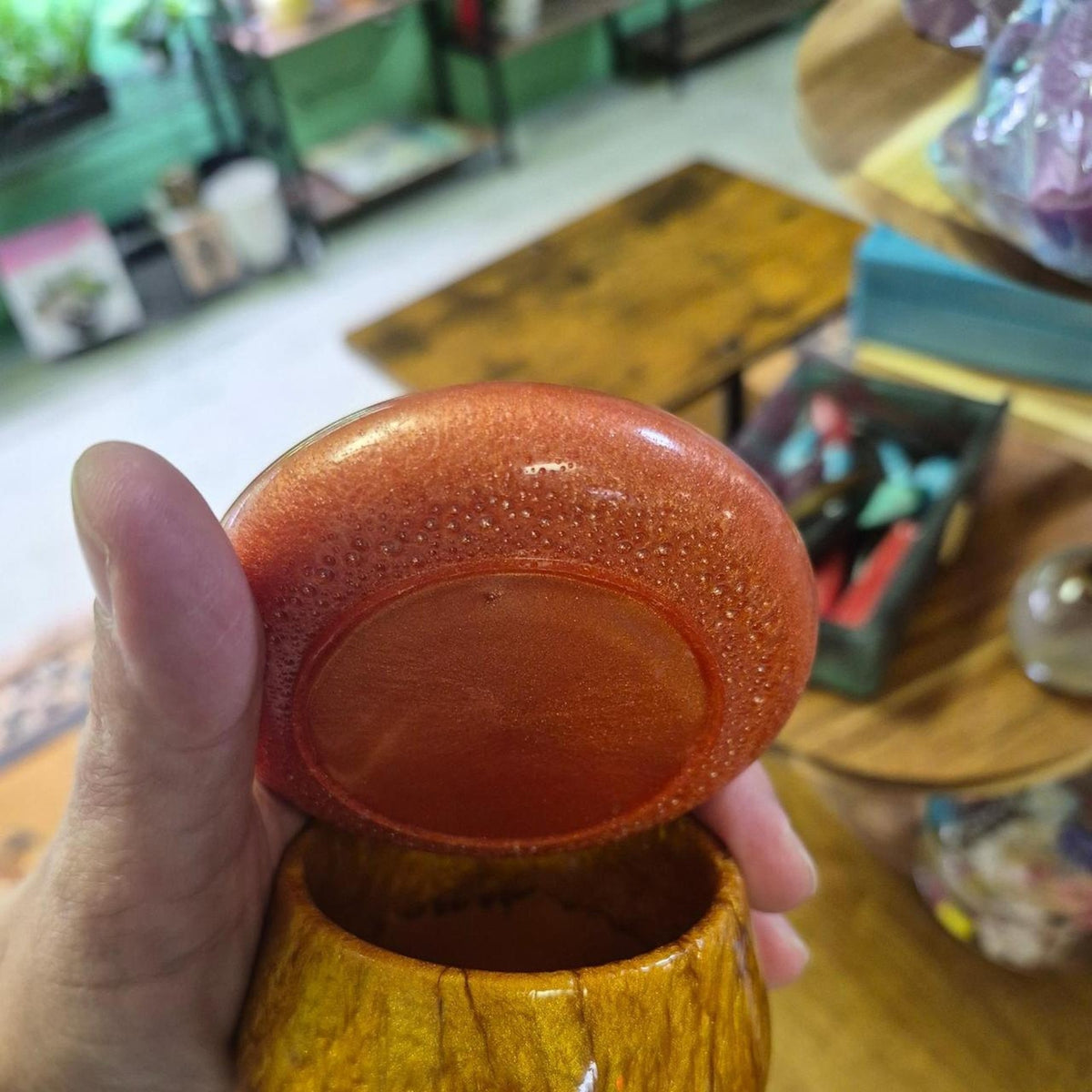 Handmade glass mushroom jar with
