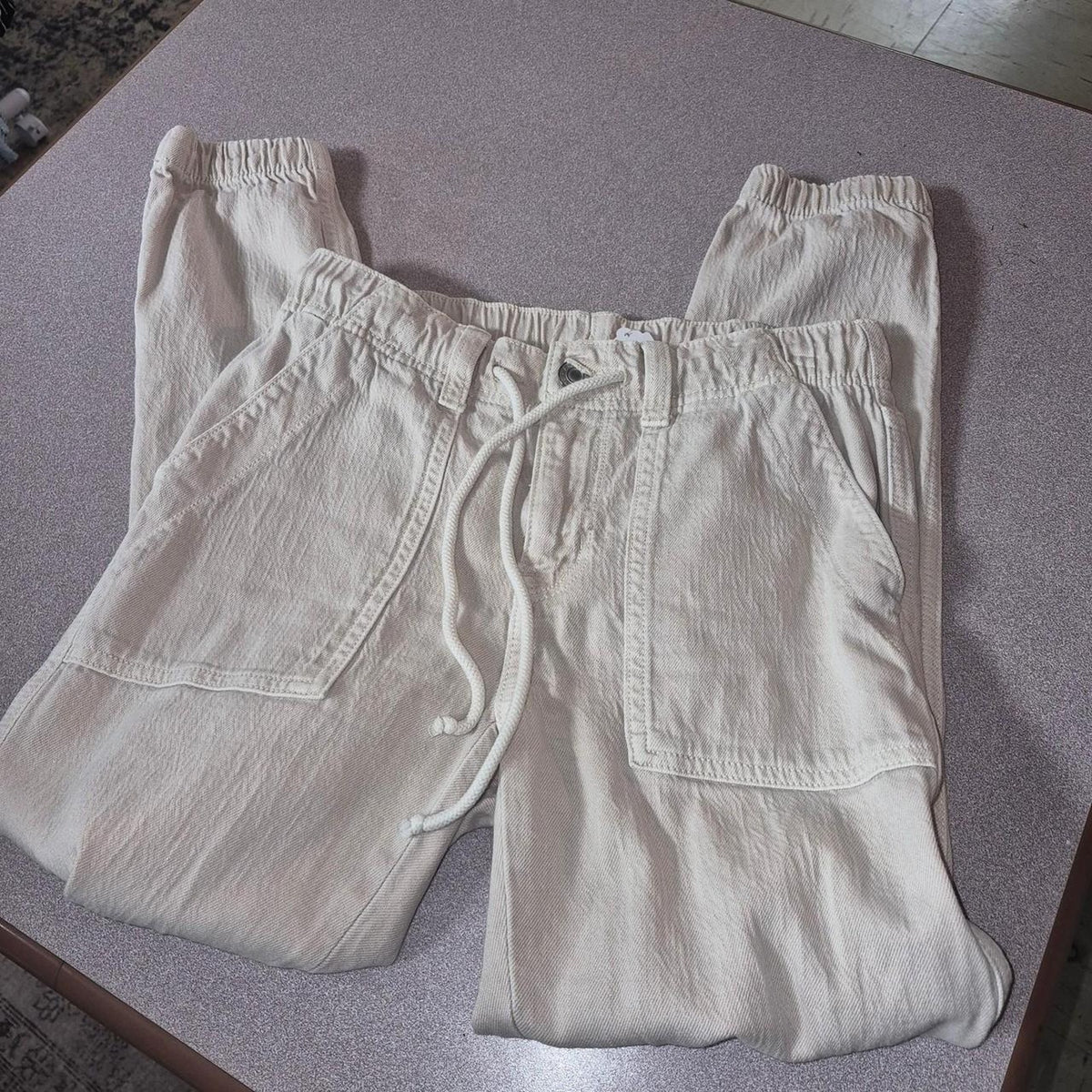 Cream linen pants with drawstring