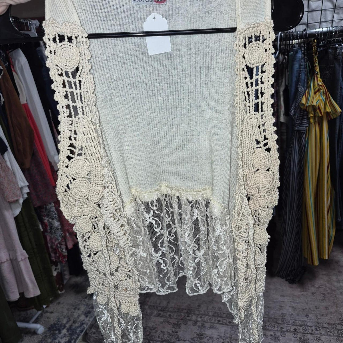 Cream crochet cardigan with lace