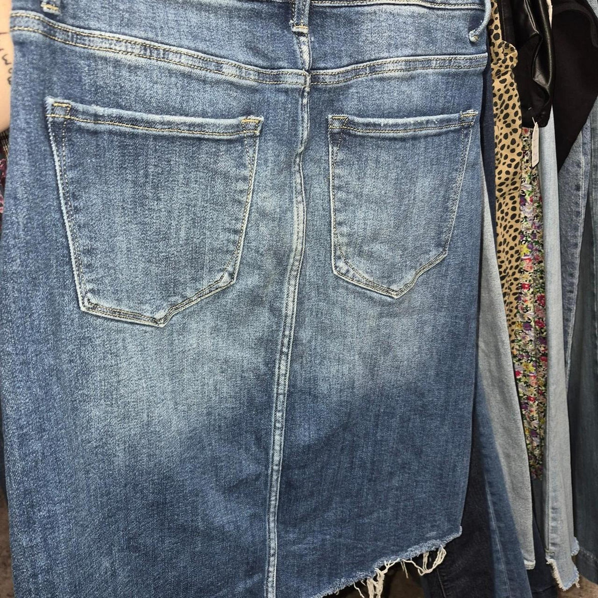 Blue denim midi skirt with