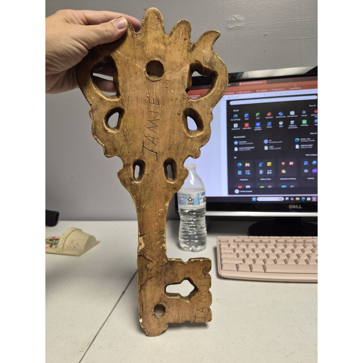 Gold Key-Shaped Wood Wall Mounted, Antique Style