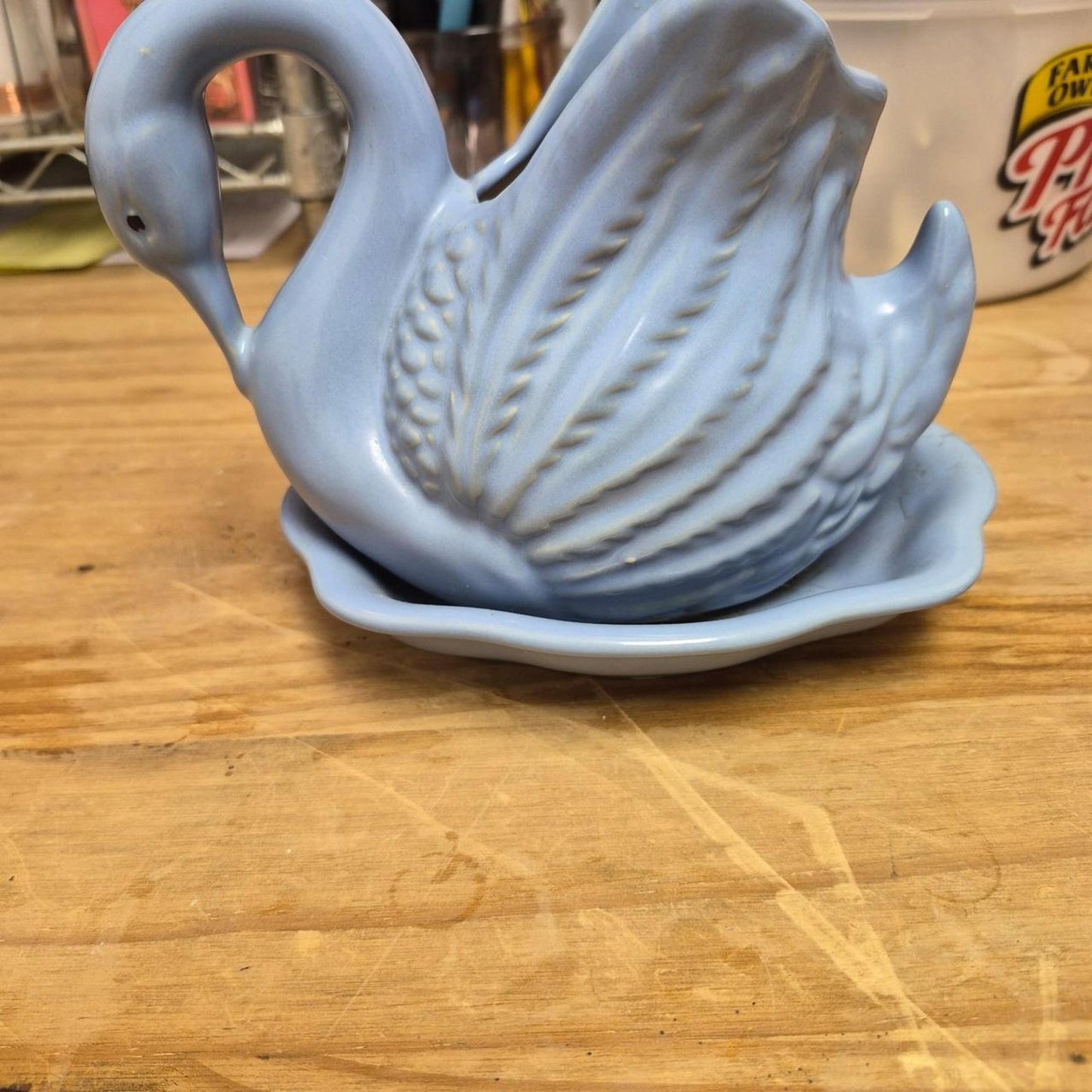 Vintage blue swan ceramic planter