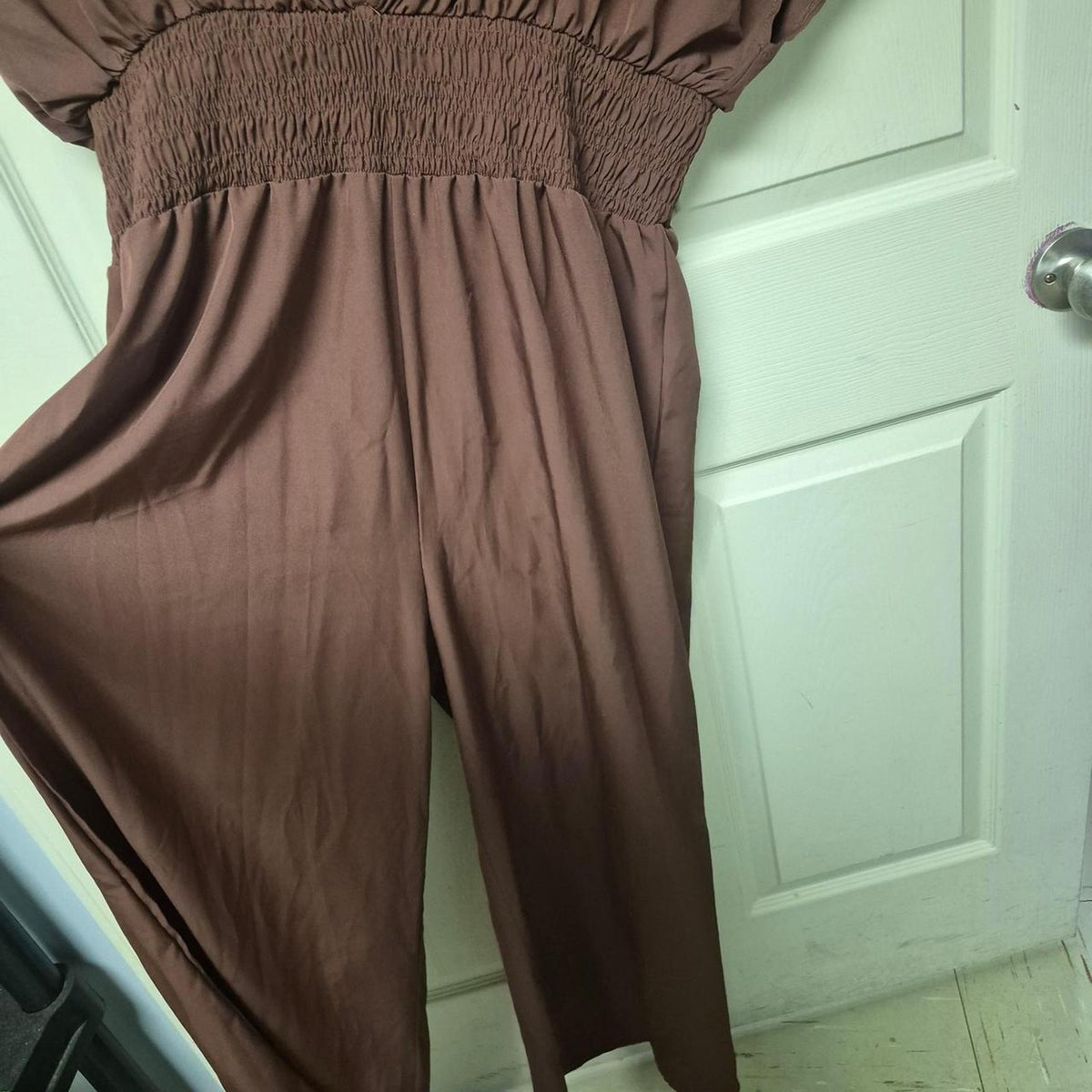 Brown jumpsuit with elastic waistband