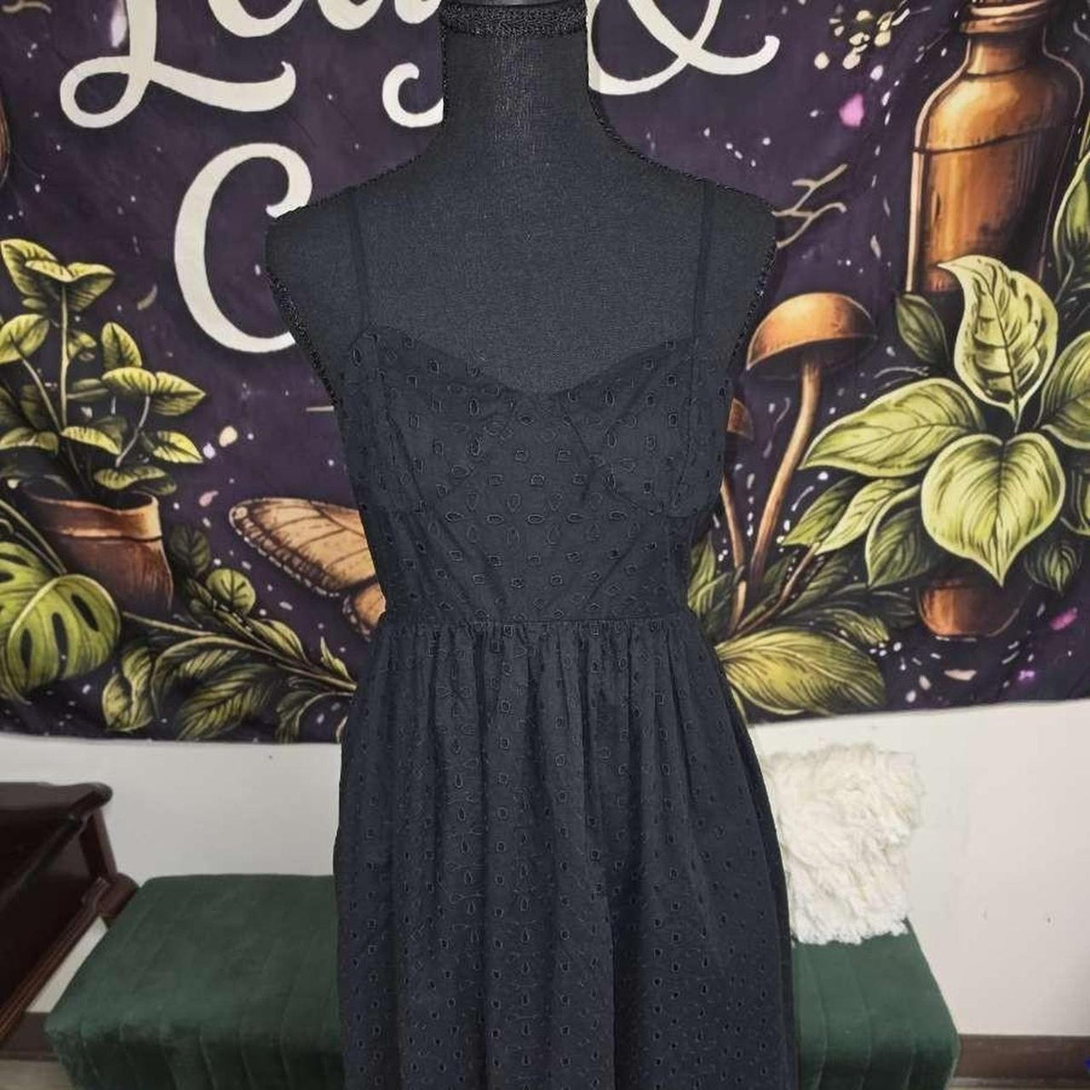 Black eyelet lace dress with