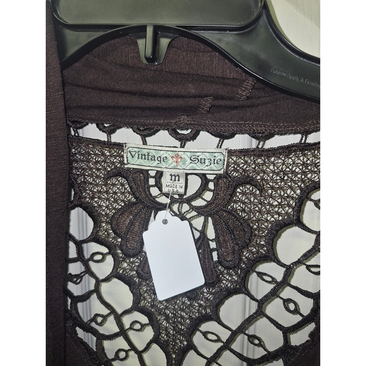 Vintage Suzie Brown Lace-Trim V-Neck Draped Women's Top