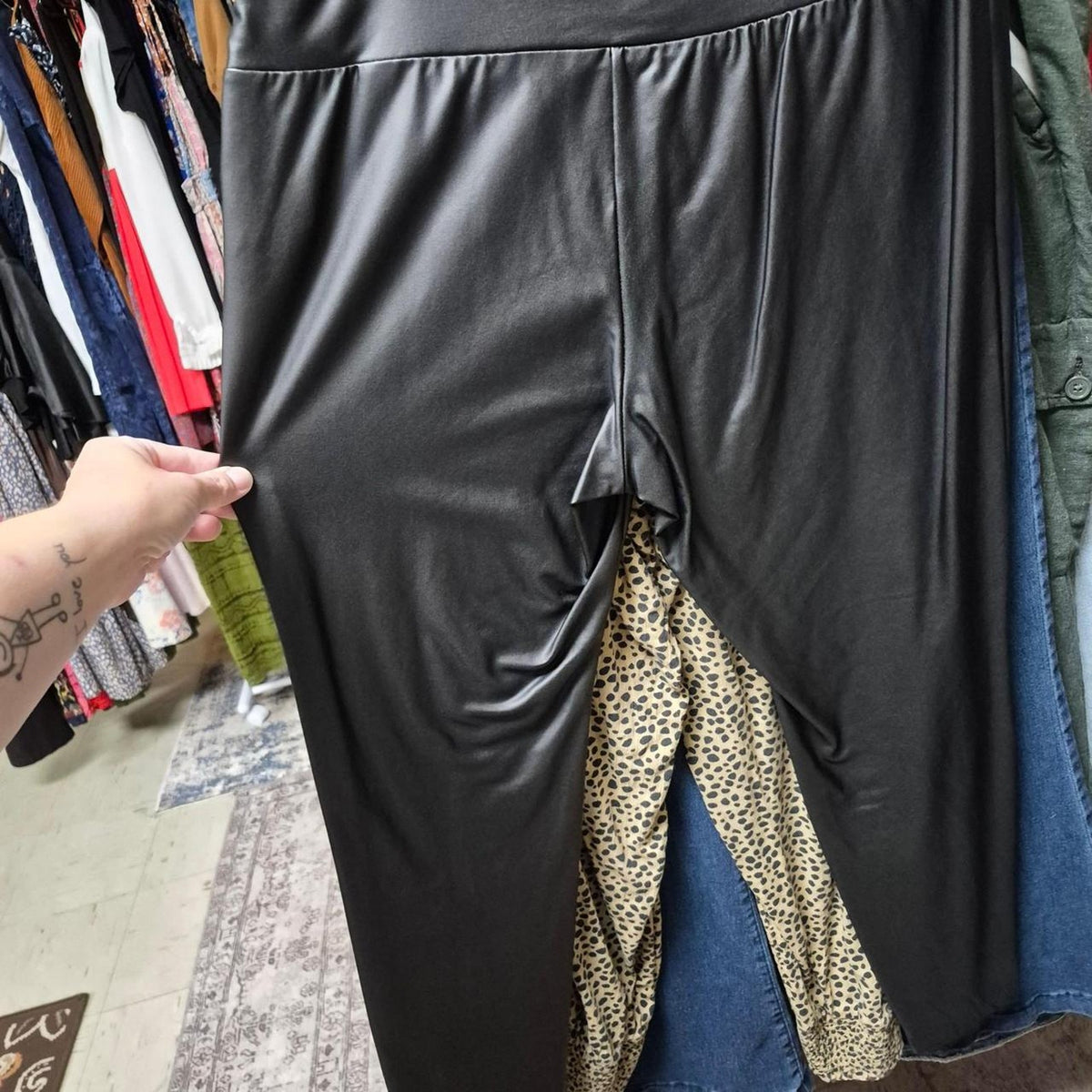 Black faux leather pants with