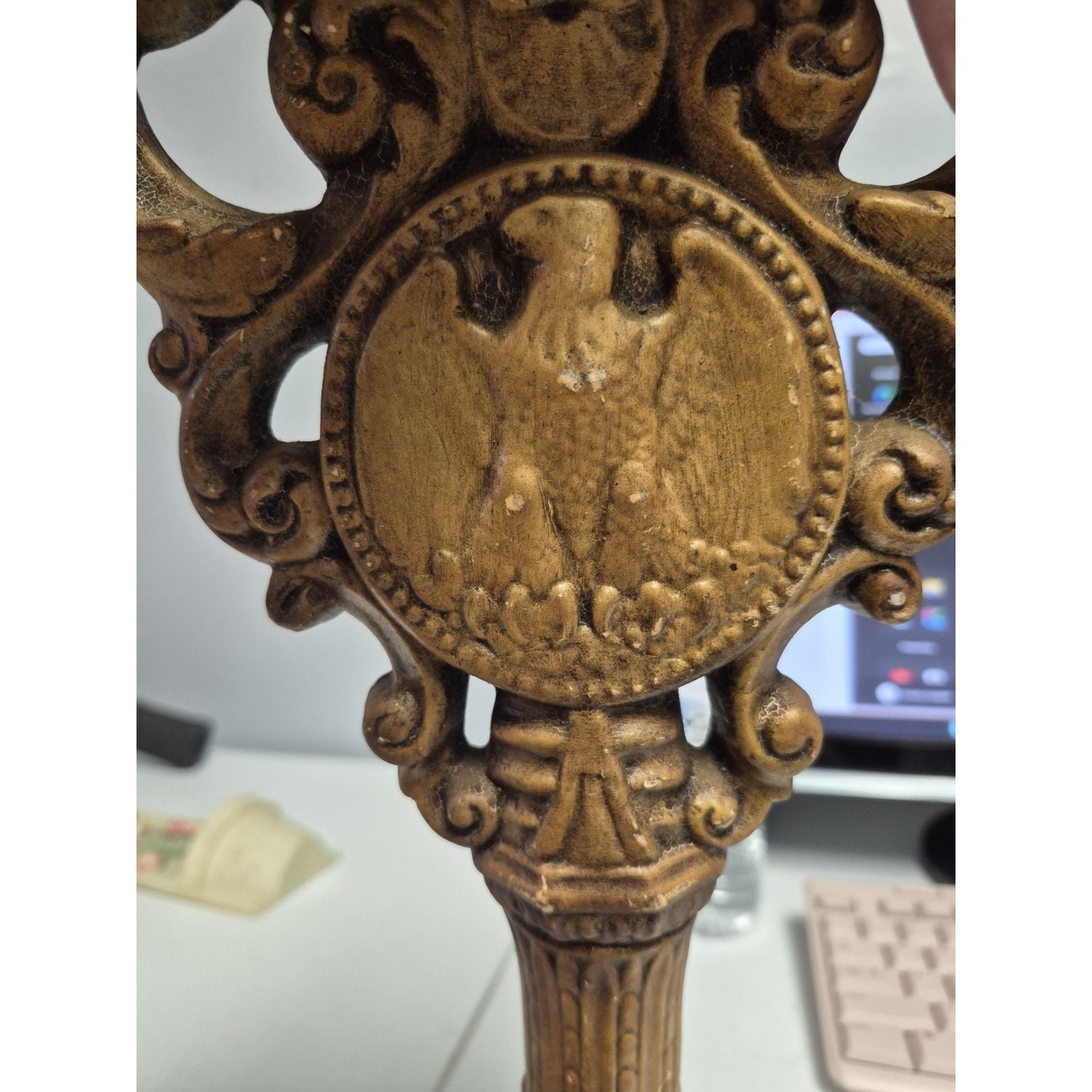 Gold Key-Shaped Wood Wall Mounted, Antique Style