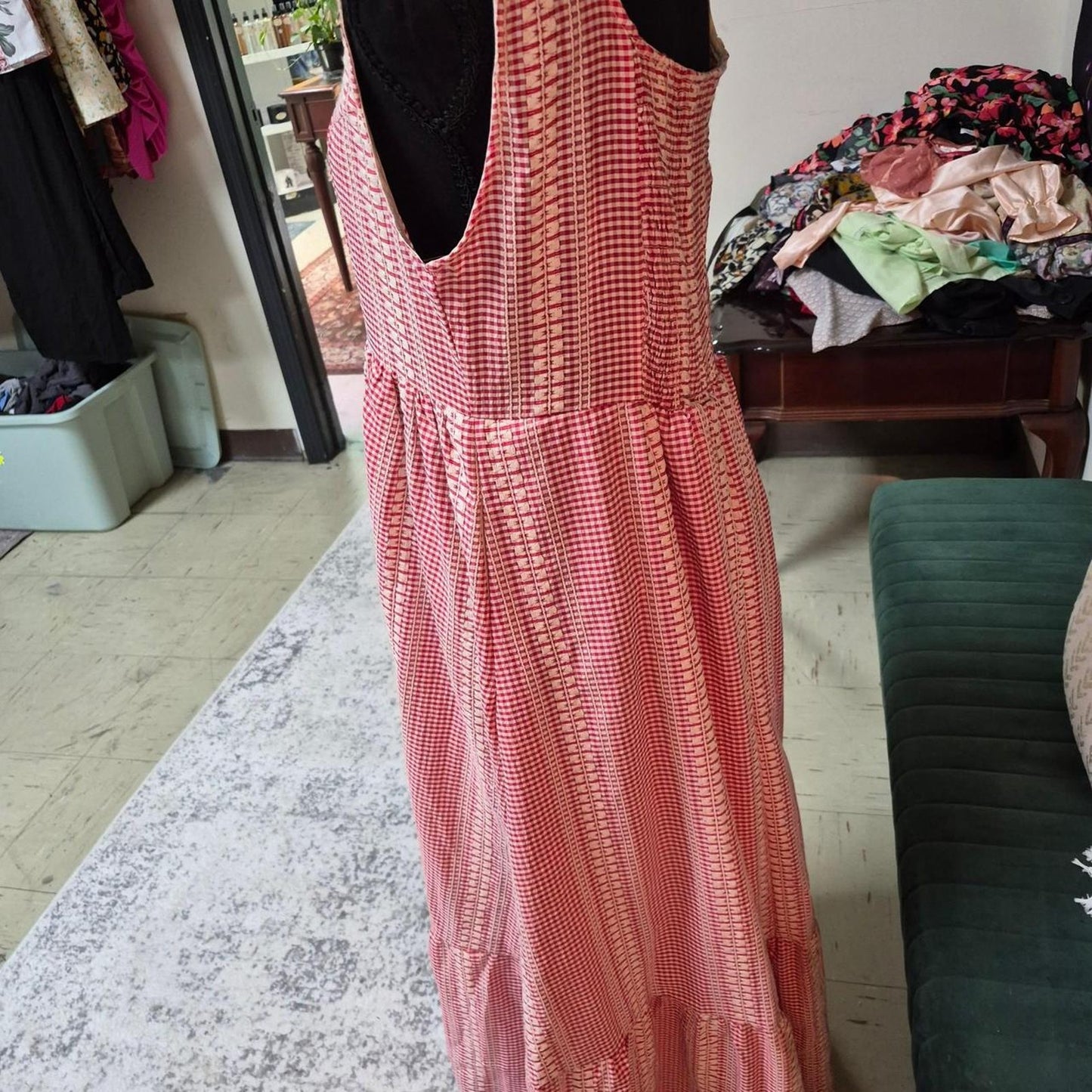 Pink and white gingham maxi
