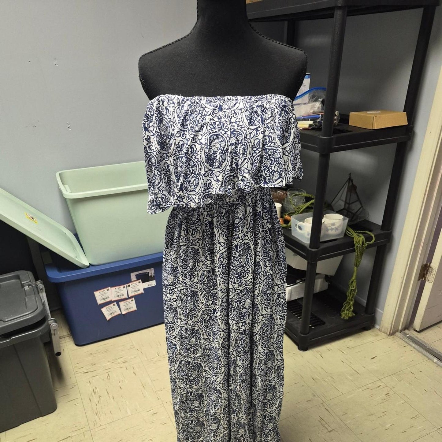 White and blue paisley print