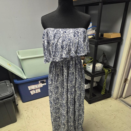 White and blue paisley print