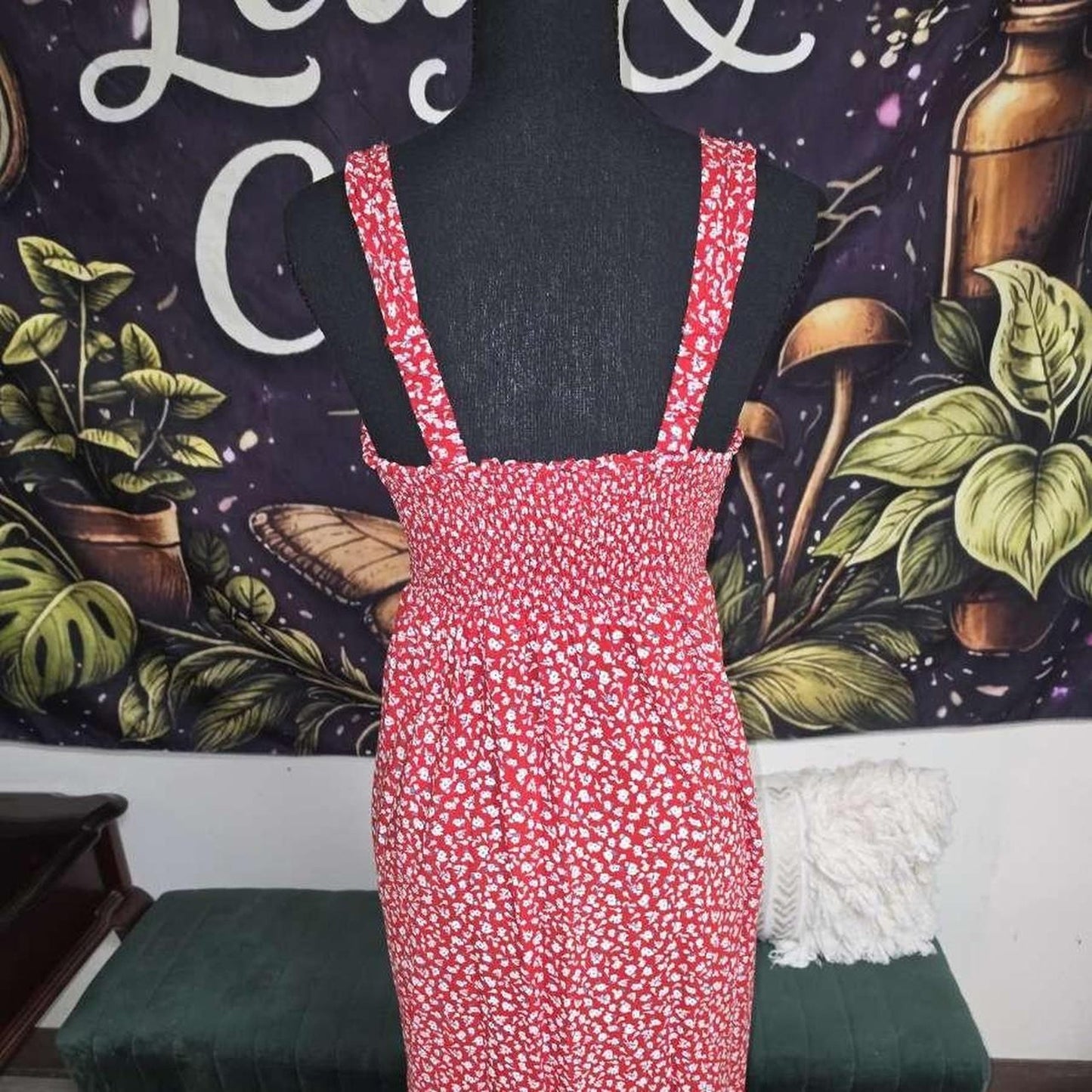 Red with white floral print