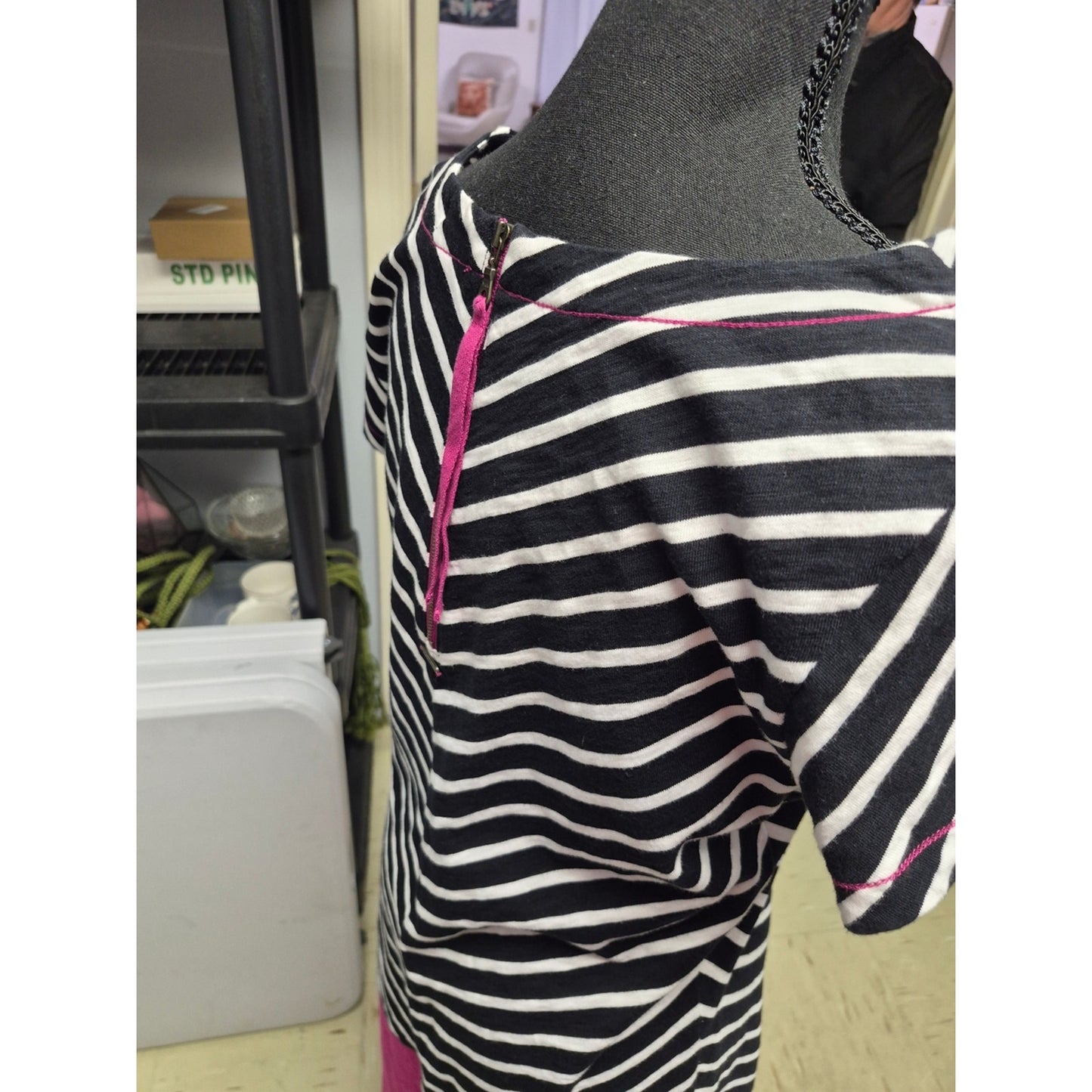Hatley Black & White Striped Dress with Pink Hem