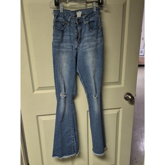 YMI Light Blue High-Rise Distressed Flare Jeans